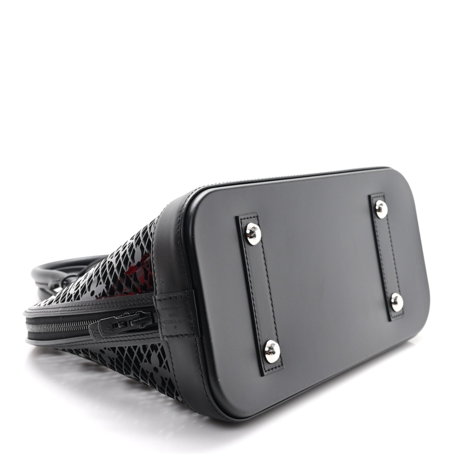 Patent Calfskin Laced Monogram Alma PM Black