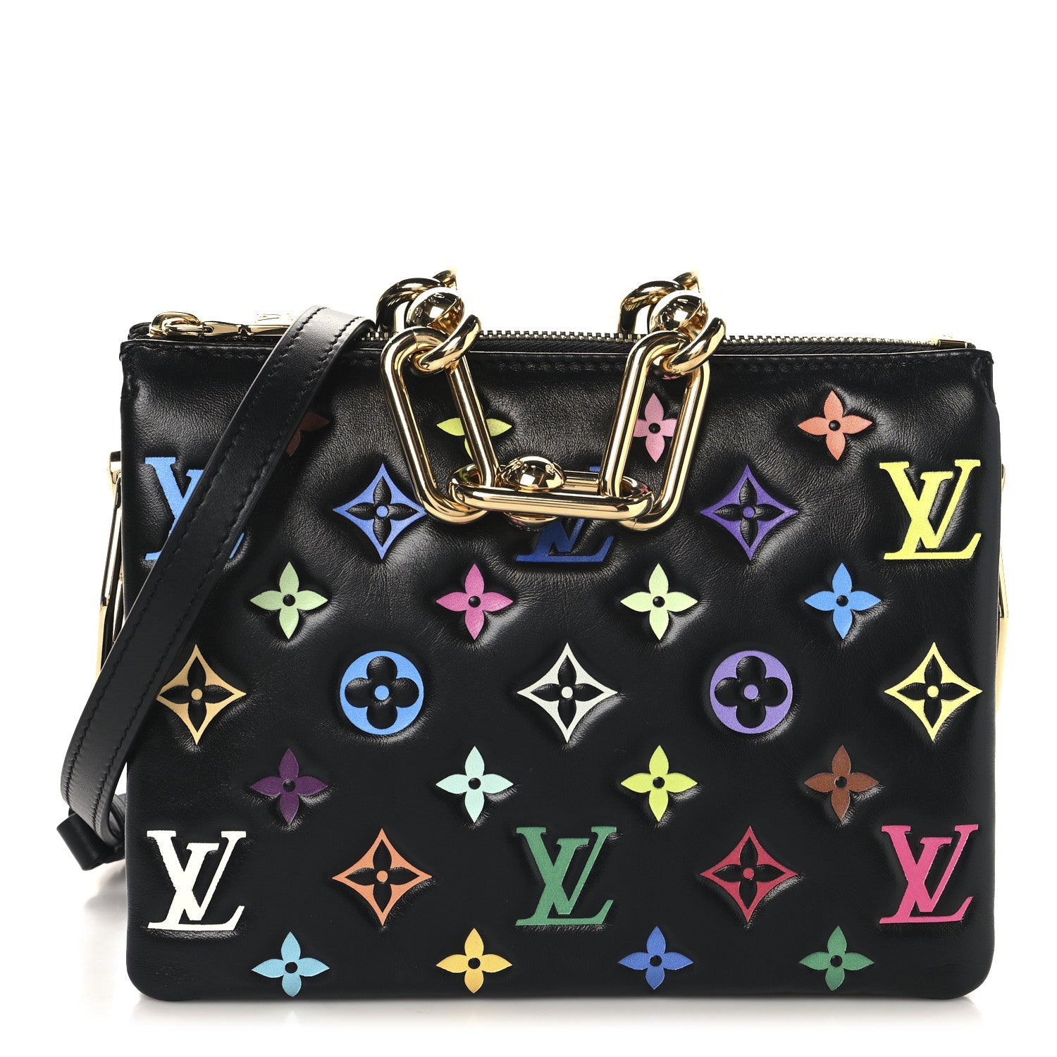 LV X TM Lambskin Embossed Monogram Coussin BB Black Multicolor