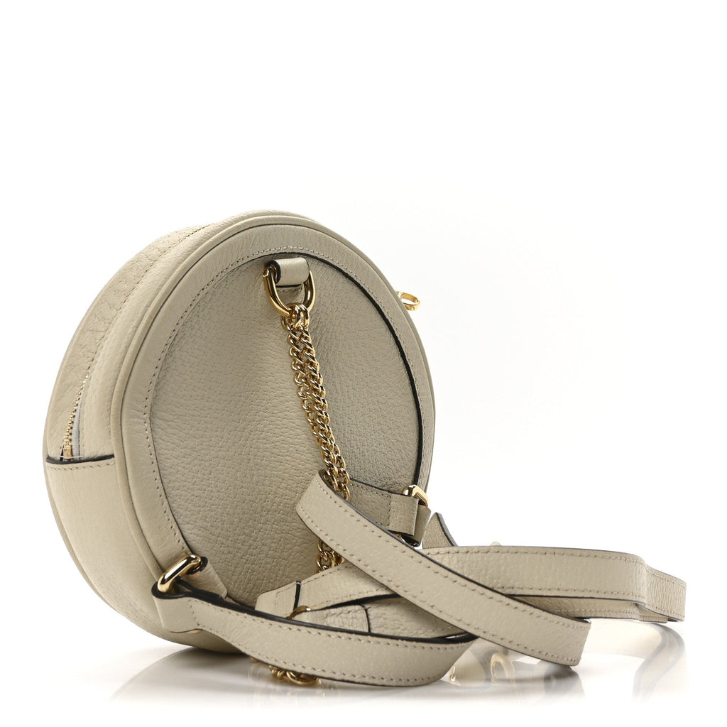 Textured Calfskin Web Mini Ophidia Round Backpack Mystic White