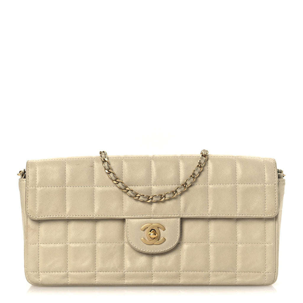 Lambskin East West Chocolate Bar Flap Ivory