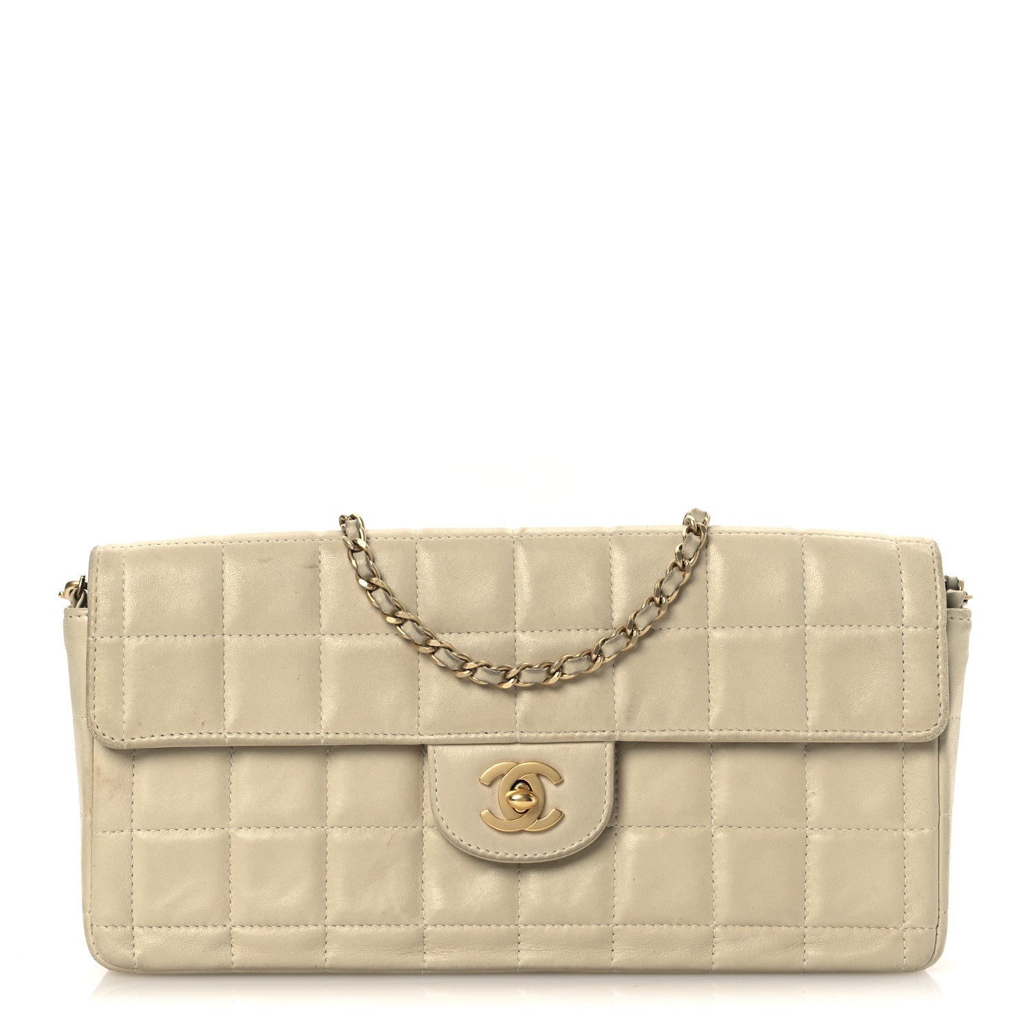 Lambskin East West Chocolate Bar Flap Ivory