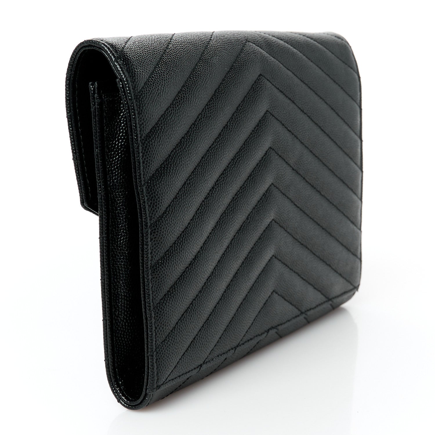 Grain De Poudre Matelasse Chevron Monogram Envelope Clutch Black