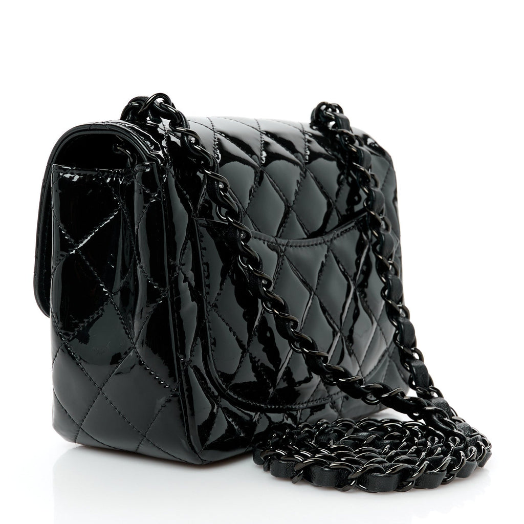 Patent Calfskin Quilted Mini Square Flap So Black