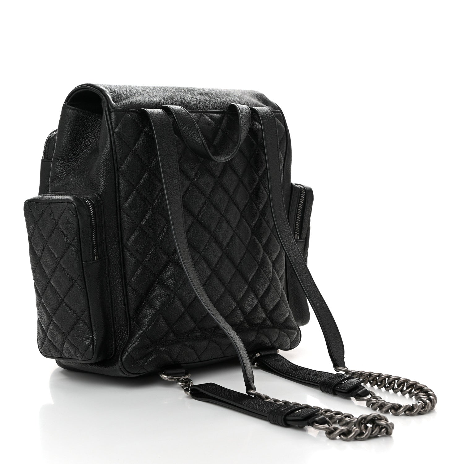 Grained Calfskin Quilted Large Casual Rock Backpack Black