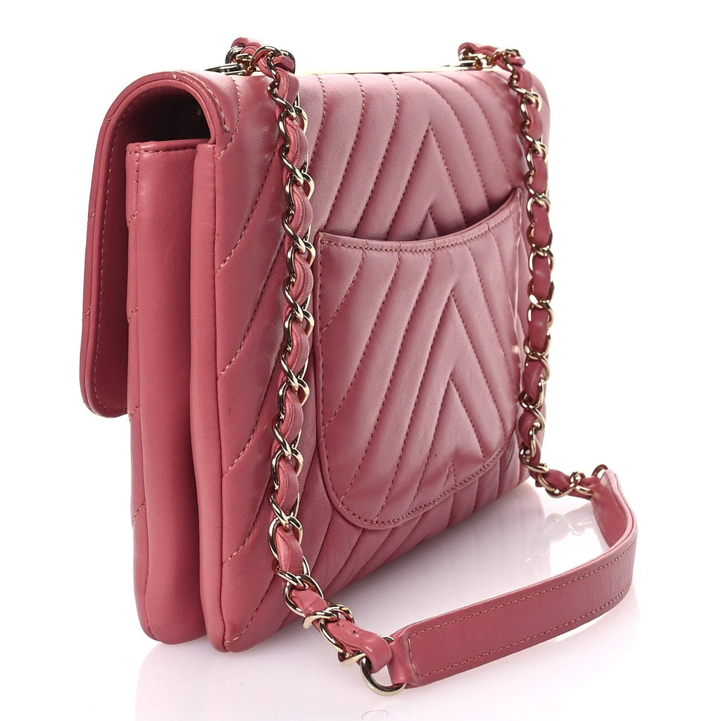 Lambskin Chevron Quilted Medium Trendy CC Flap Light Pink