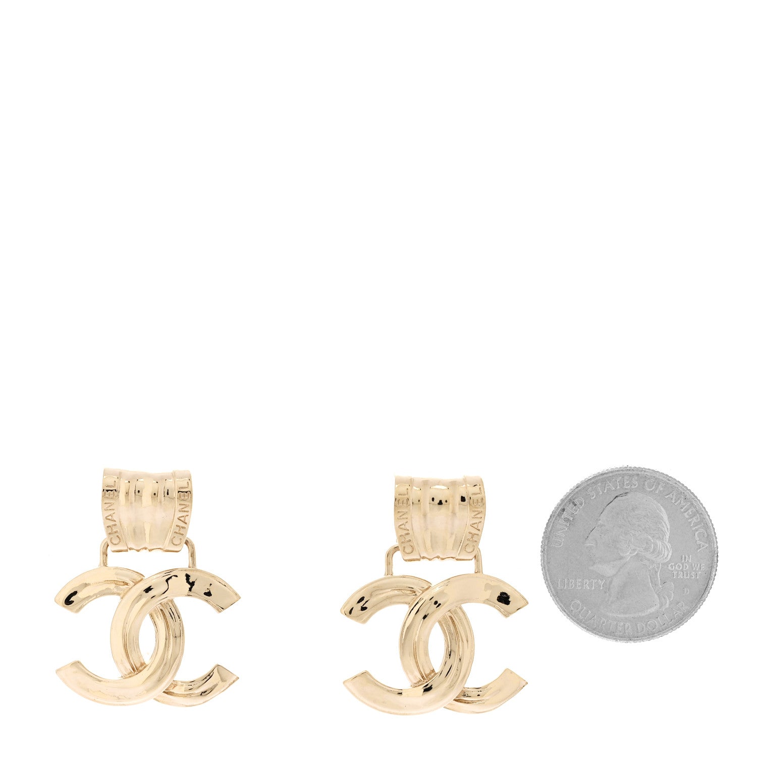 Metal CC Drop Earrings Gold