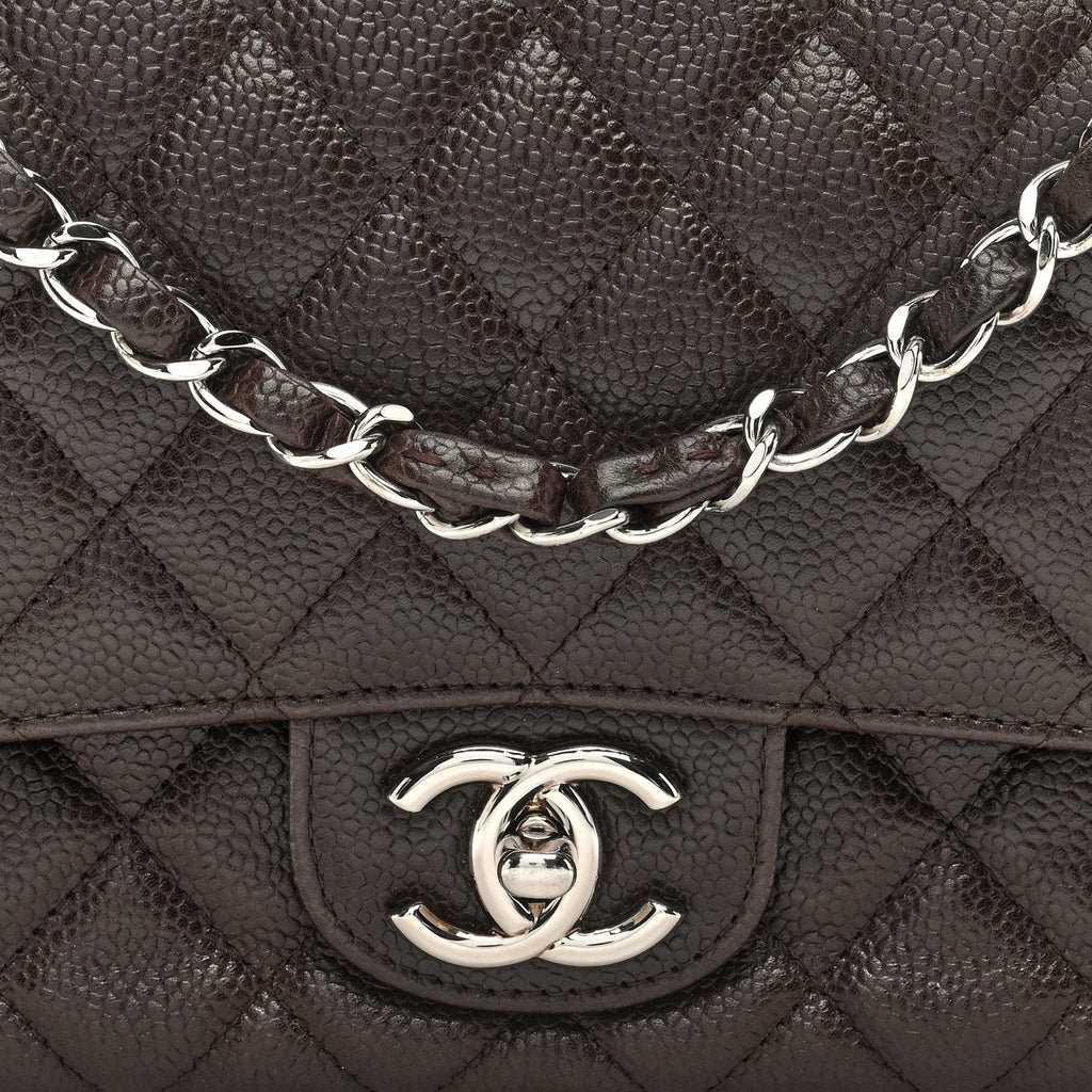 Caviar Quilted Medium Double Flap Brown