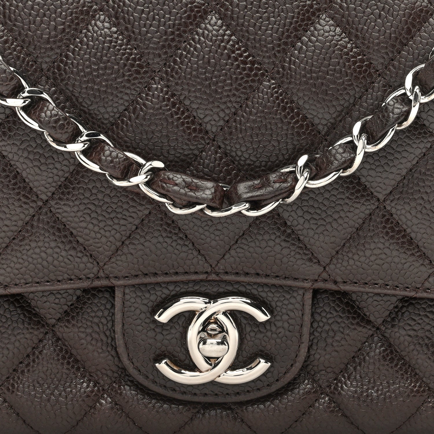 Caviar Quilted Medium Double Flap Brown