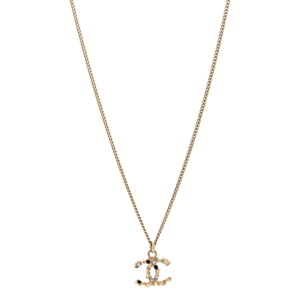 Crystal Beaded CC Necklace Gold Black