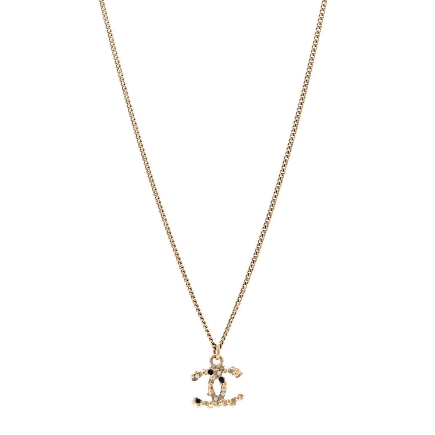 Crystal Beaded CC Necklace Gold Black