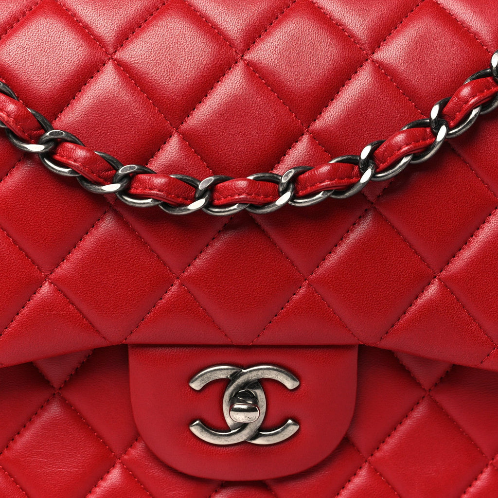 Lambskin Quilted Jumbo Double Flap Red