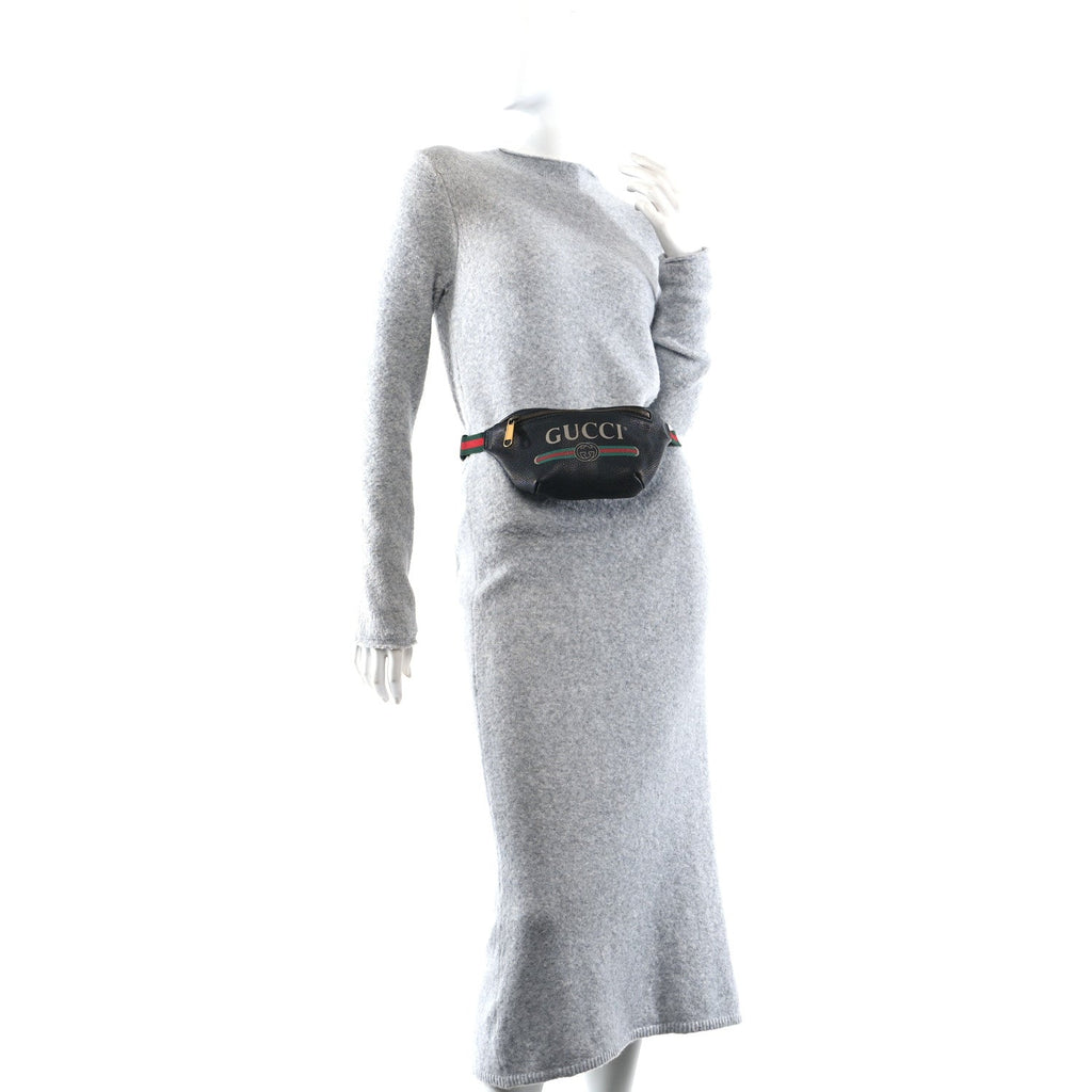 Grained Calfskin Small Logo Belt Bag Black