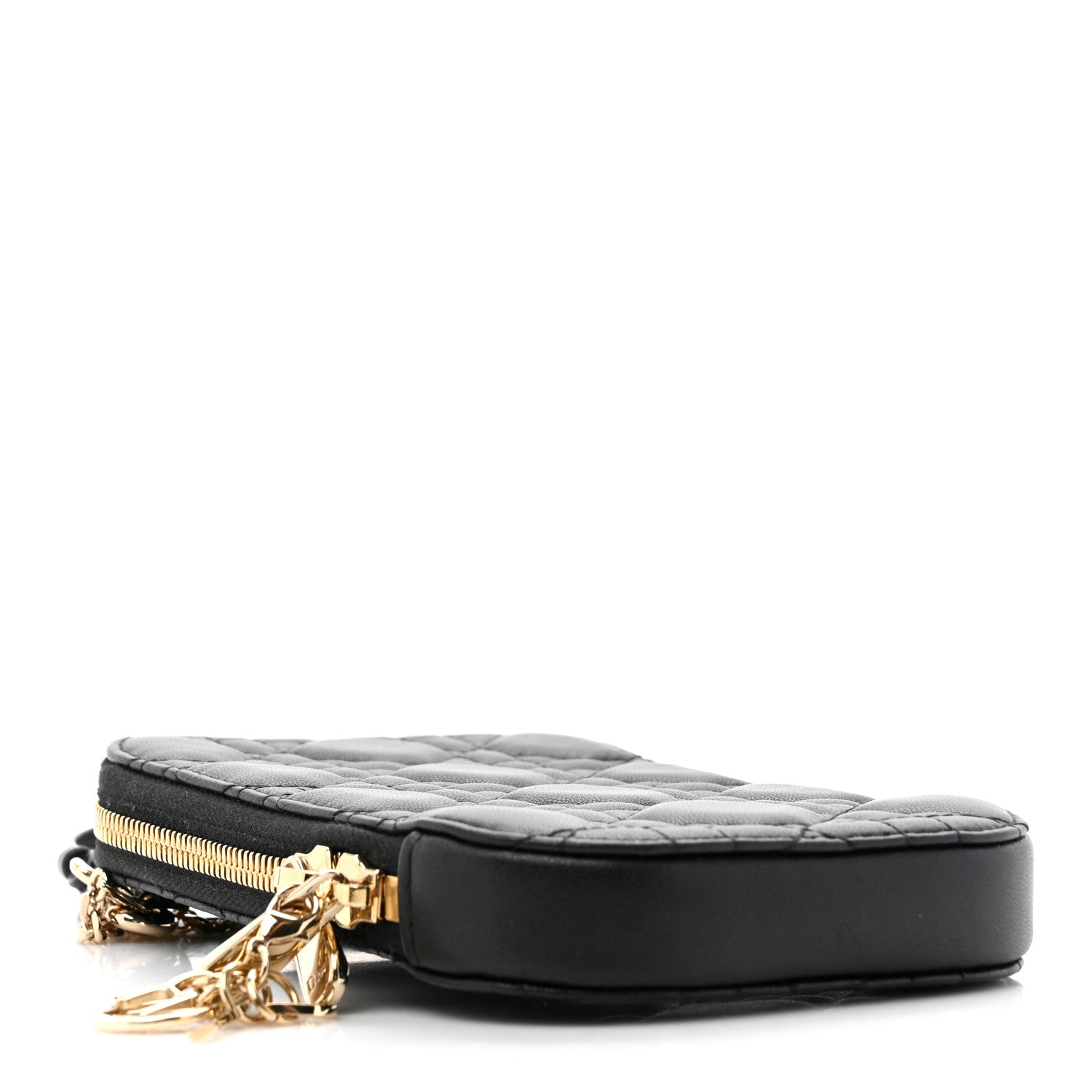 Lambskin Cannage Lady Dior Phone Holder Black