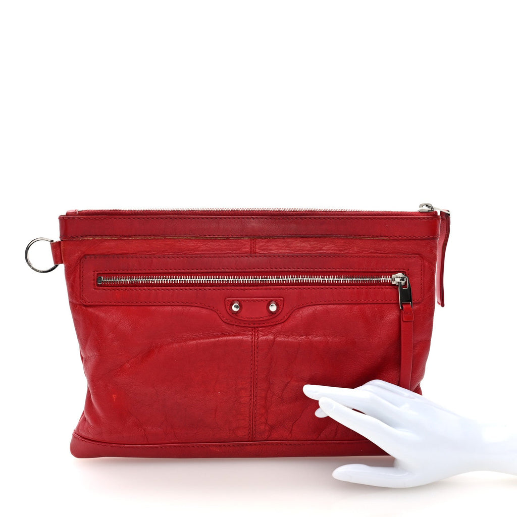 Smooth Calfskin Classic SIlver Hardware Medium Clip Red Lipstick