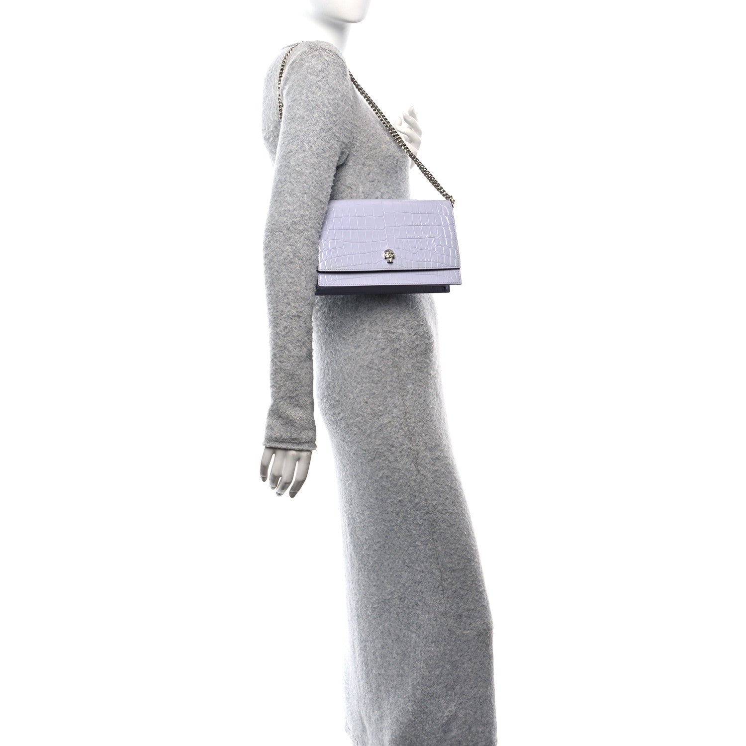Calfskin Crocodile Embossed Skull Medium Shoulder Bag Lavender