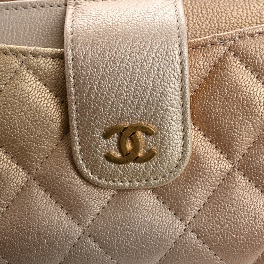 Metallic Goatskin Quilted Phone Holder Wallet on Removable Chain  Gold