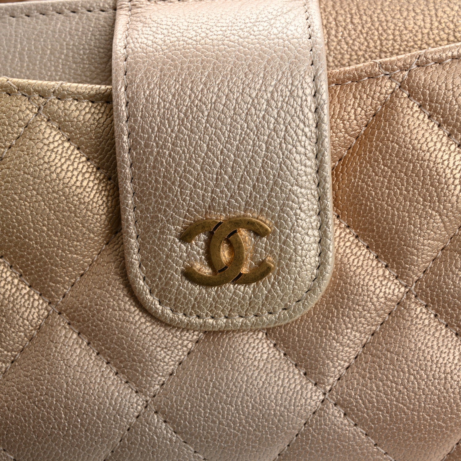 Metallic Goatskin Quilted Phone Holder Wallet on Removable Chain  Gold