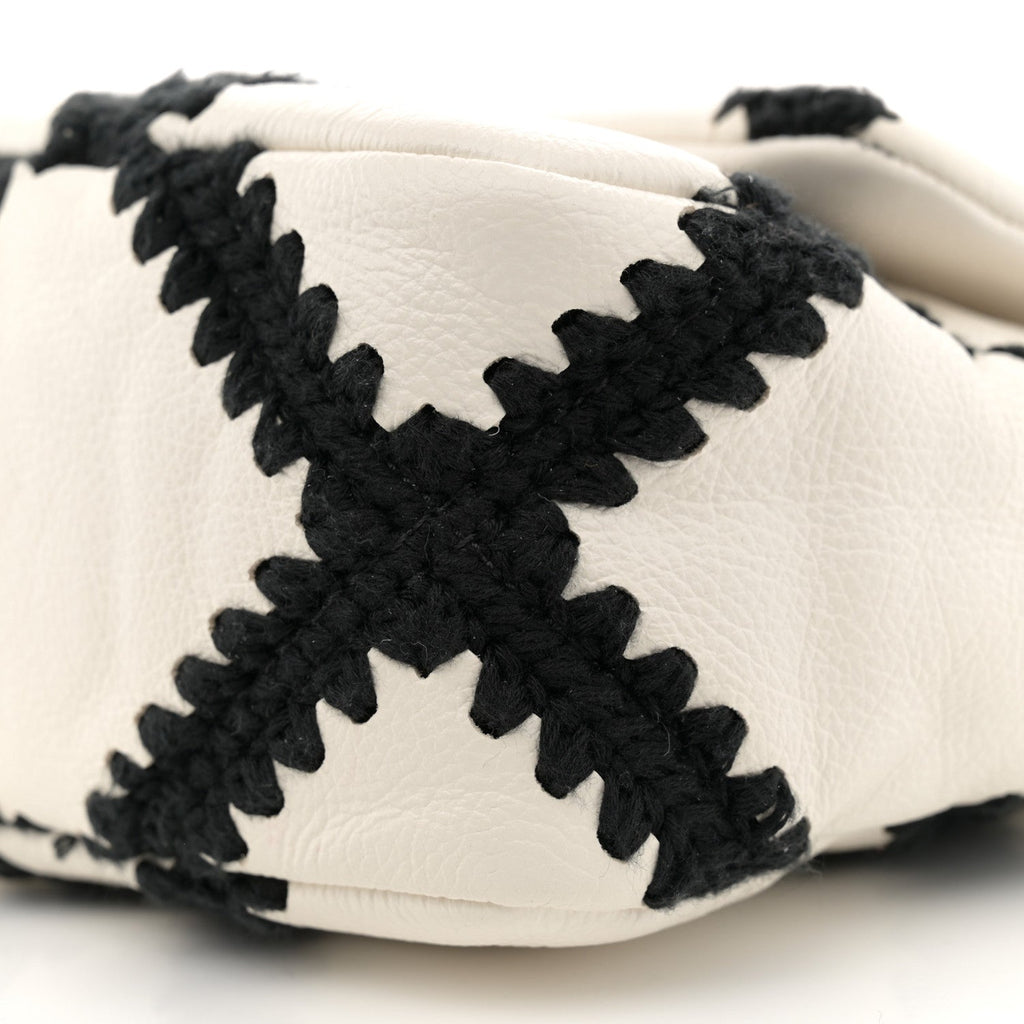 Calfskin Crochet Medium Chanel 19 Flap White Black