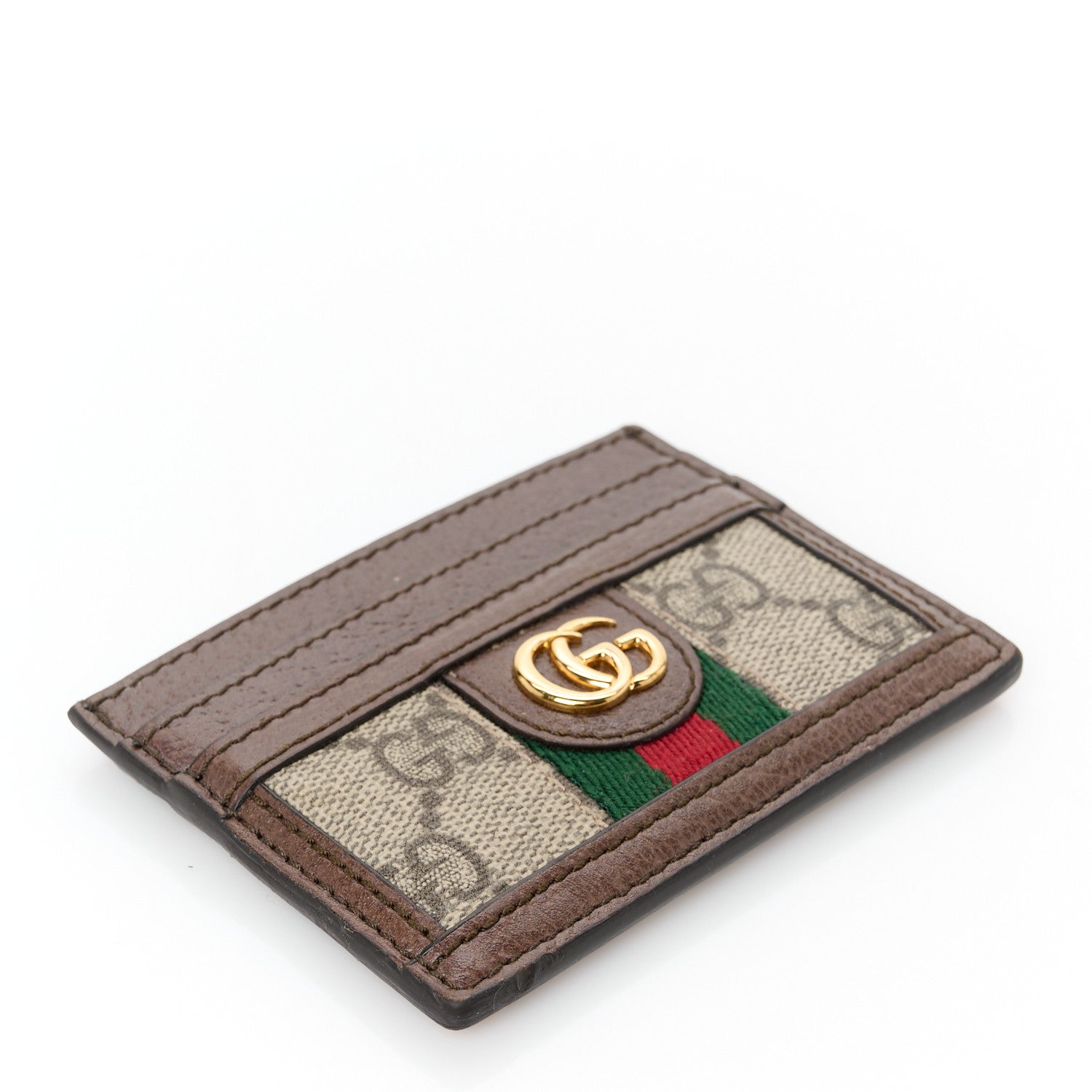 GG Supreme Monogram Textured Dollar Calfskin Ophidia  Holder Beige Ebony New Acero