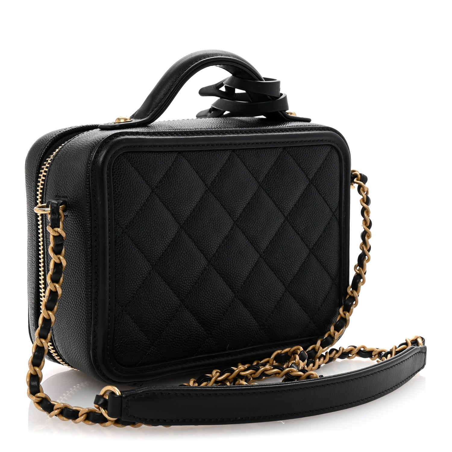Caviar Quilted Small CC Filigree Vanity Case Black