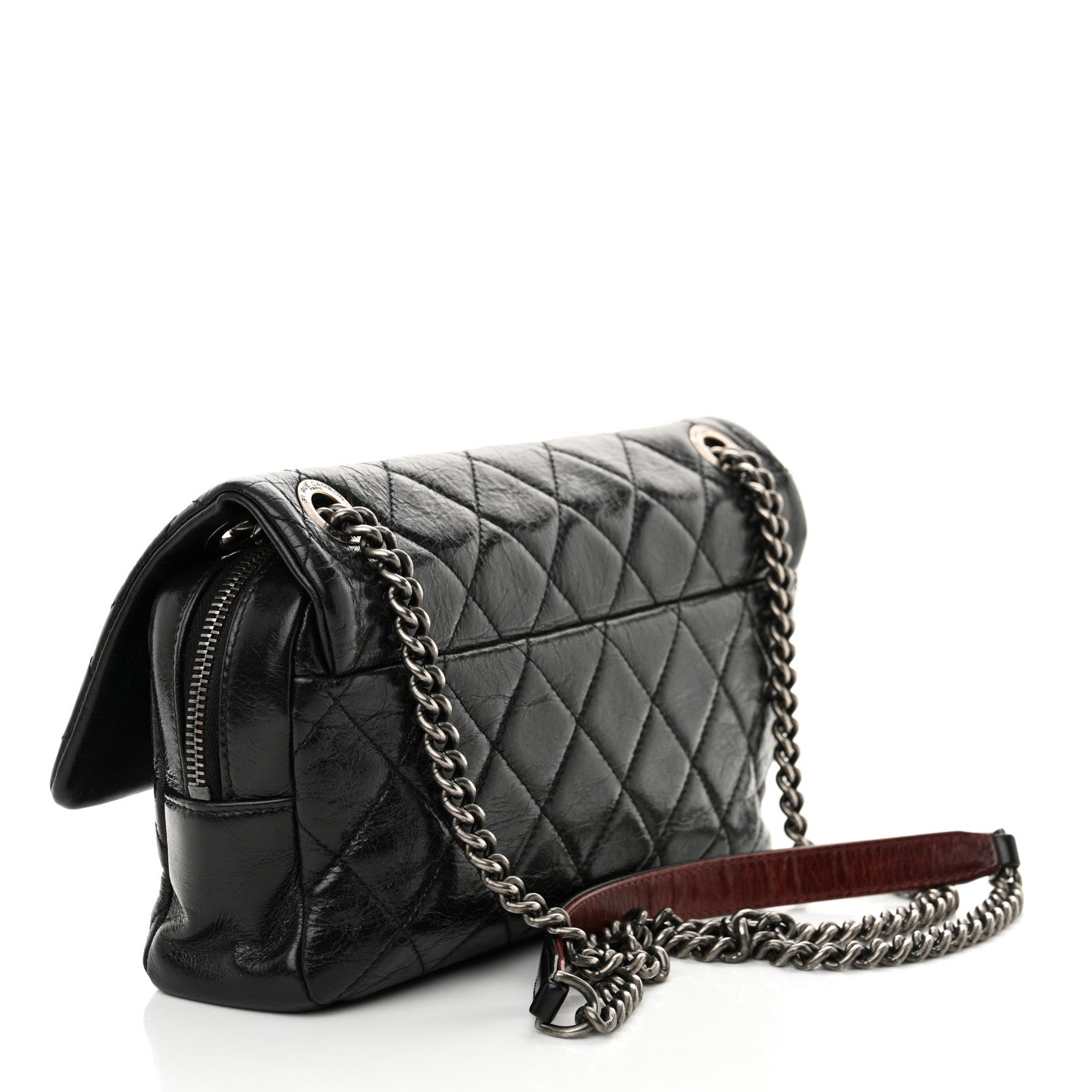 Glazed Calfskin Quilted Medium Duo Color Flap Black