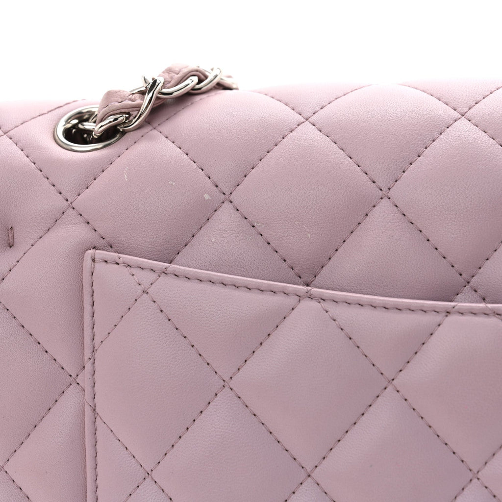 Lambskin Quilted Jumbo Double Flap Light Purple