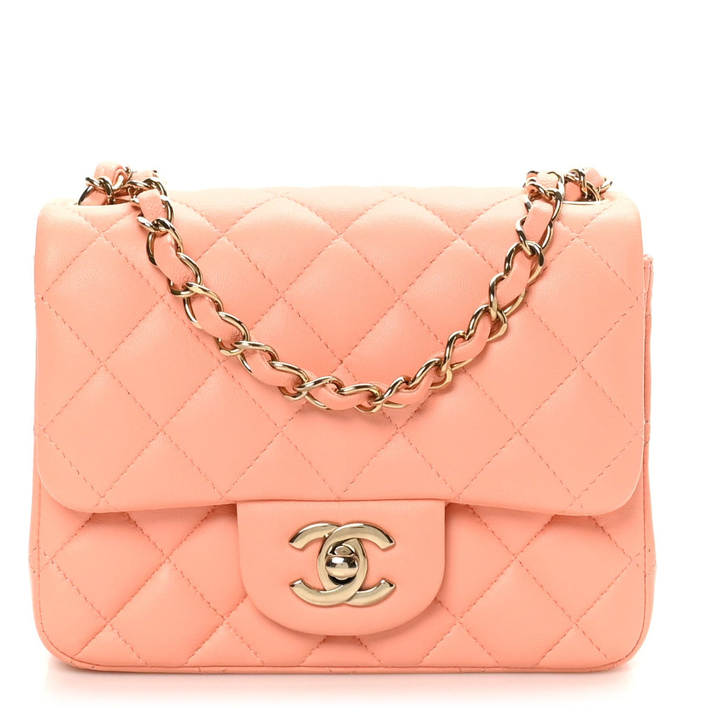 Lambskin Quilted Mini Square Flap Light Orange