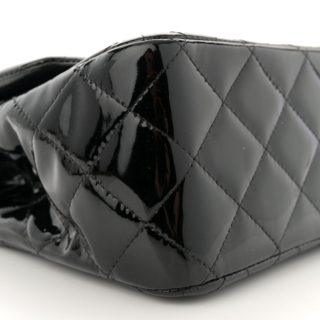 Patent Quilted Jumbo Double Flap Black