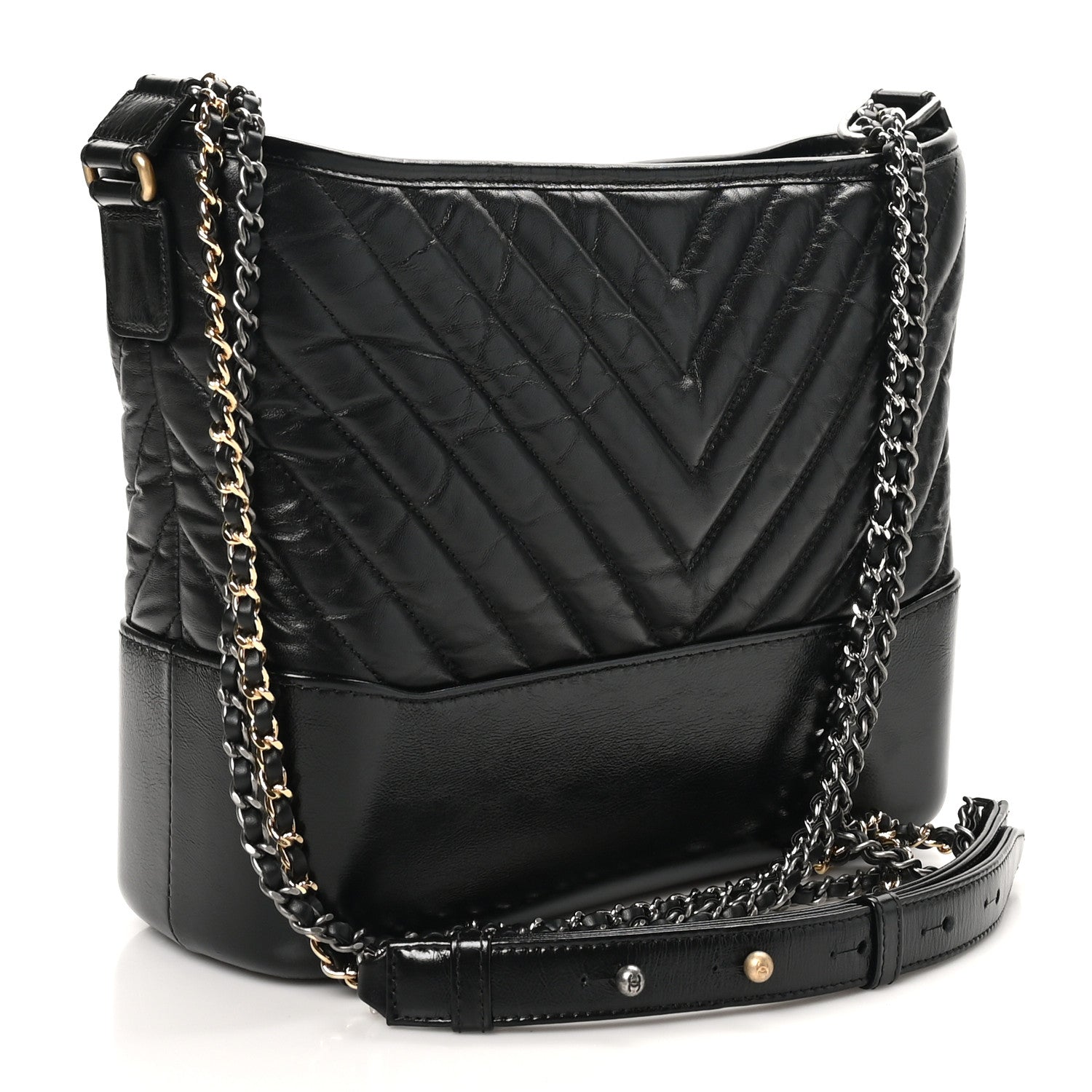 Aged Calfskin Chevron Quilted Medium Gabrielle Hobo Black