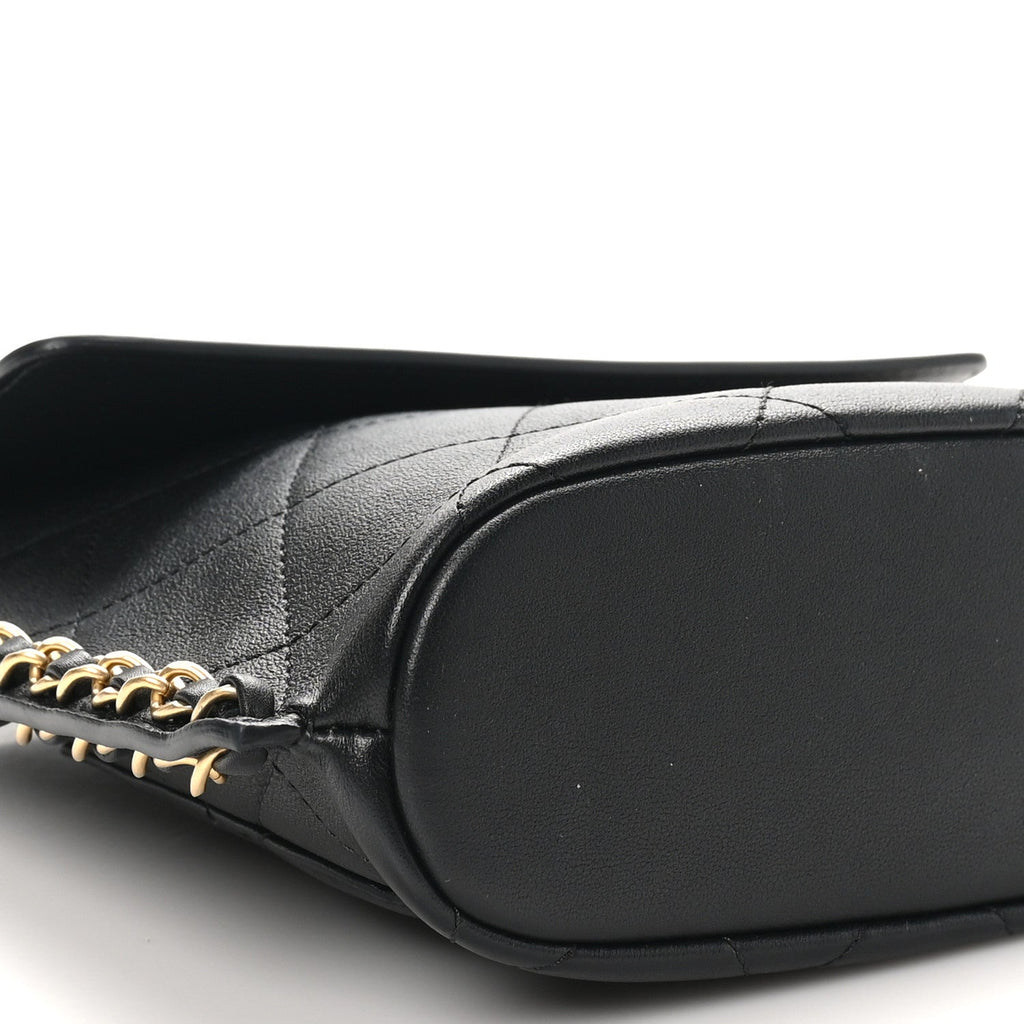 Calfskin Quilted Chain Small Hobo Bag Black