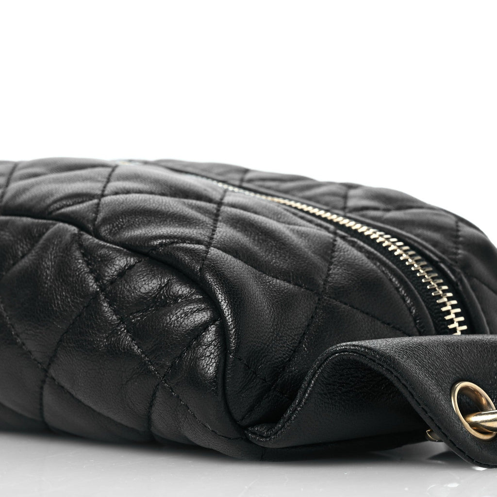 Lambskin Quilted Linked In Waist Bag Black