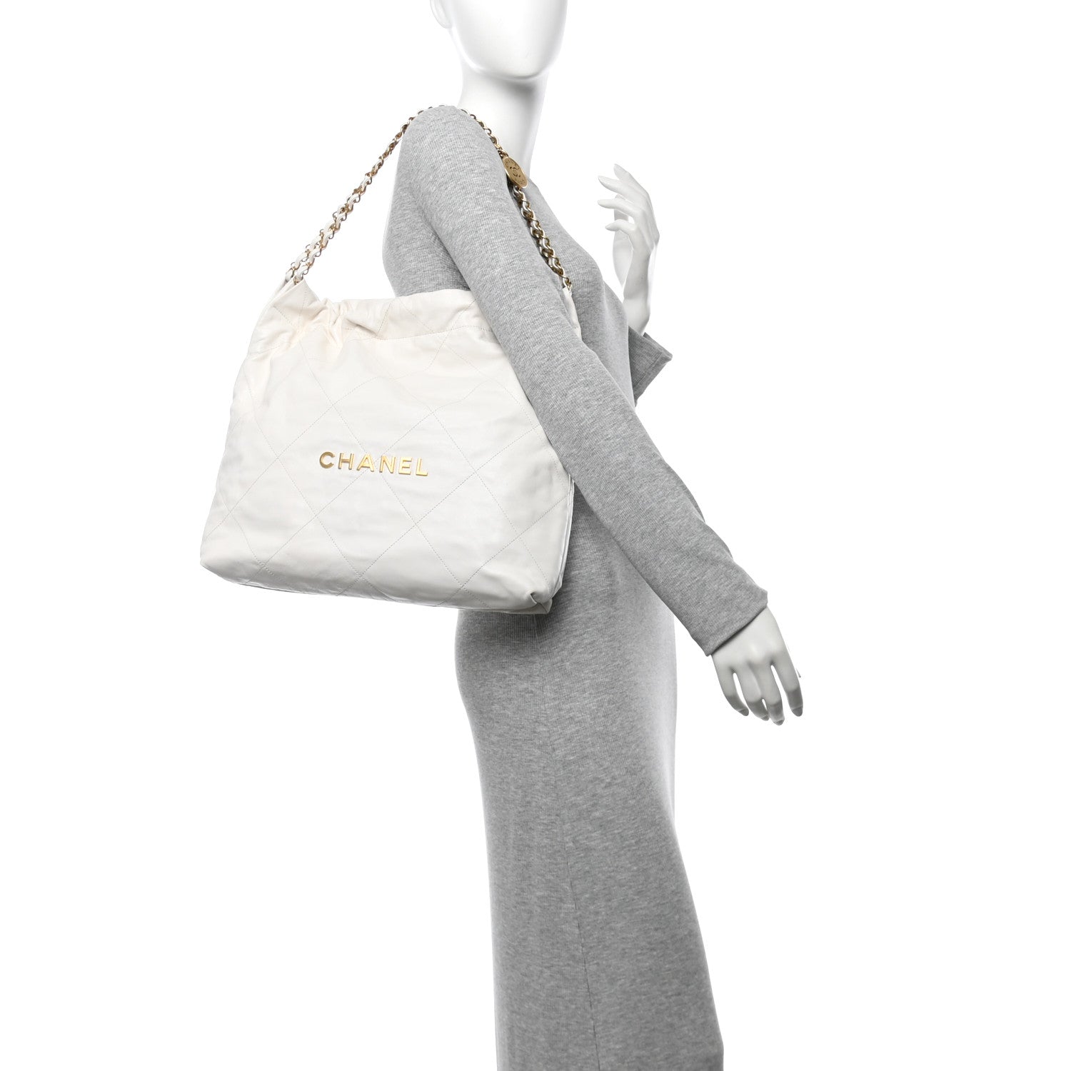 Shiny Calfskin Quilted Small Chanel 22  White