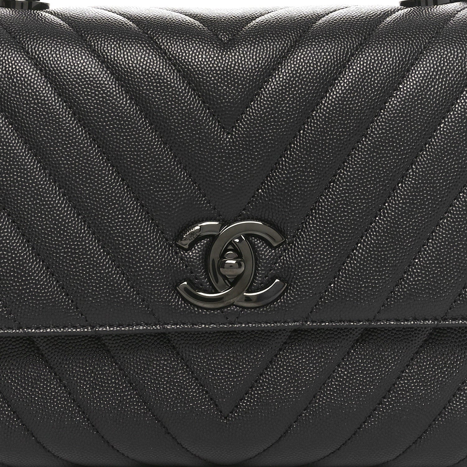 Caviar Chevron Quilted Small Coco Handle Flap So Black