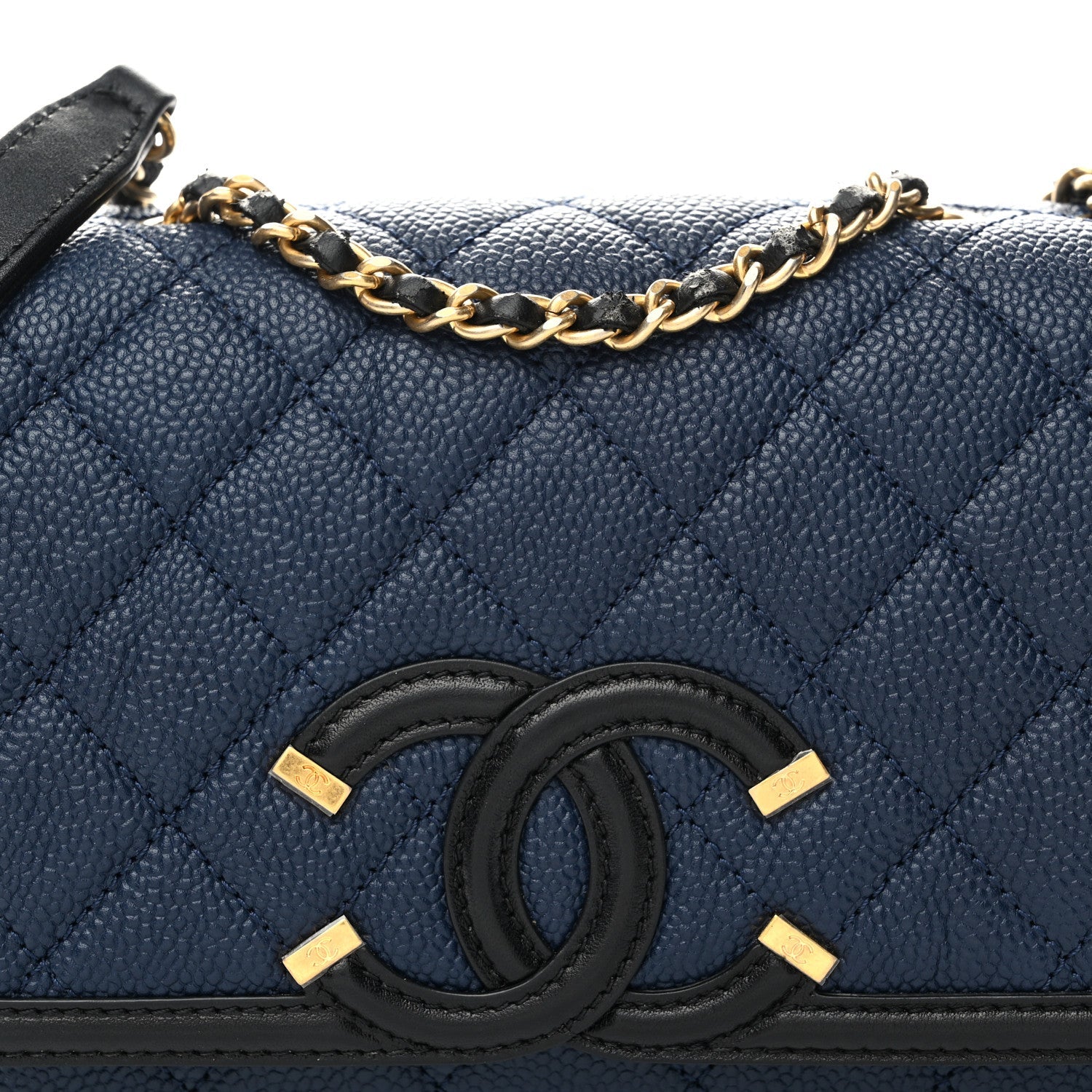 Caviar Quilted Small CC Filigree Flap Navy Black