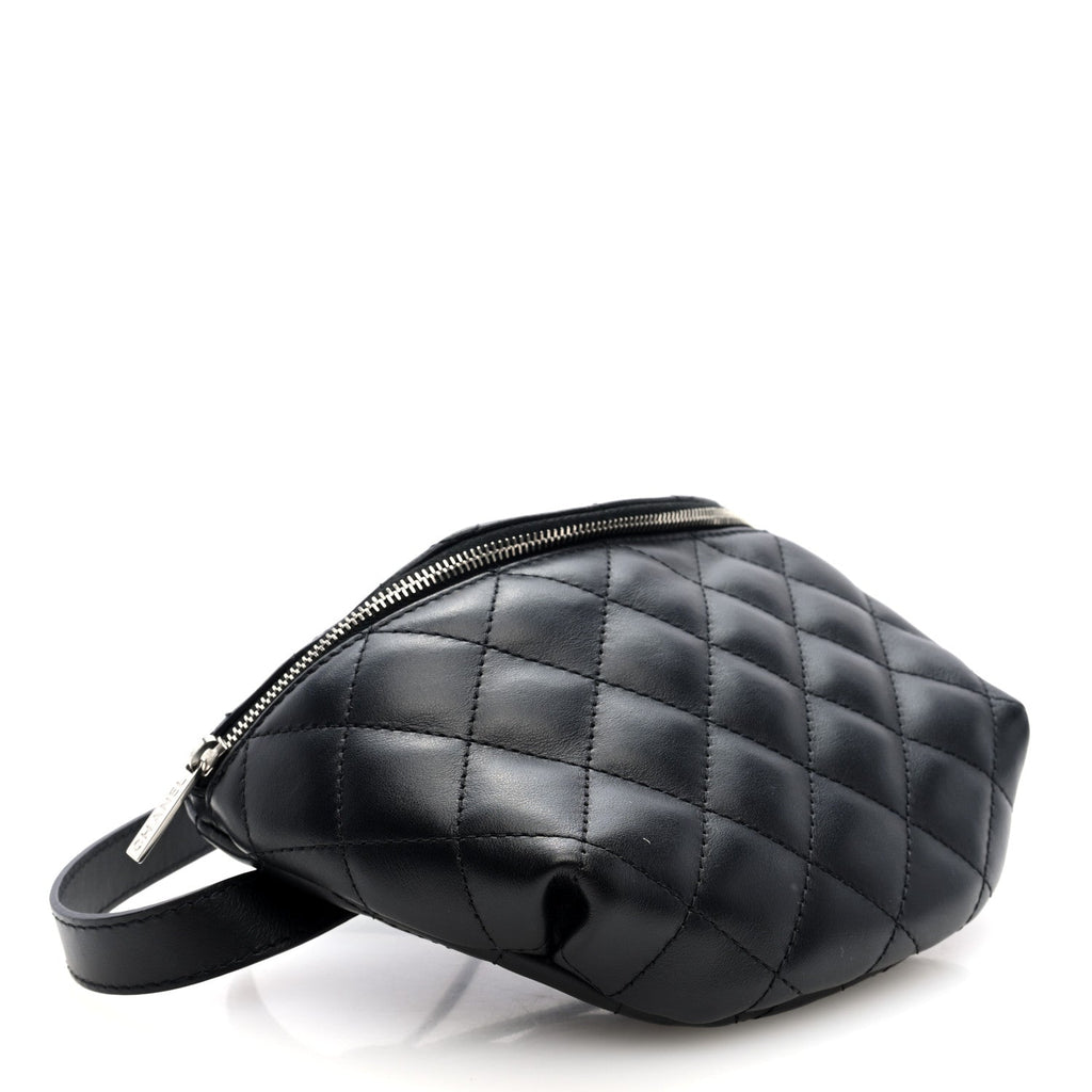 Calfskin Quilted Waist Belt Bag Black