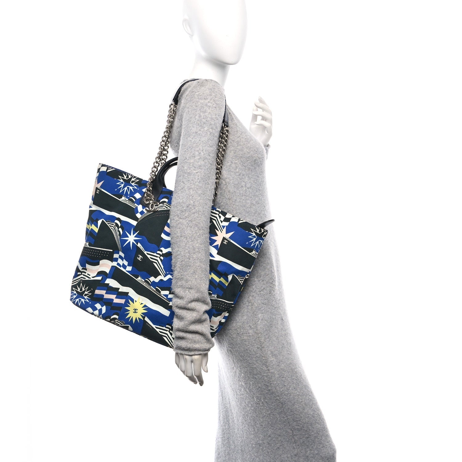 Canvas Cruise Print Tote Pink Blue Black