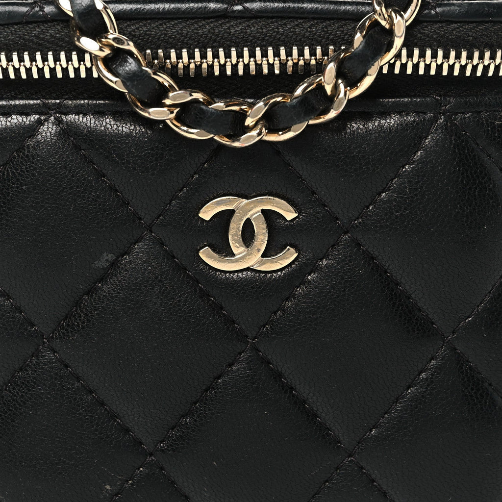 Lambskin Quilted Mini Vanity Case With Chain Black