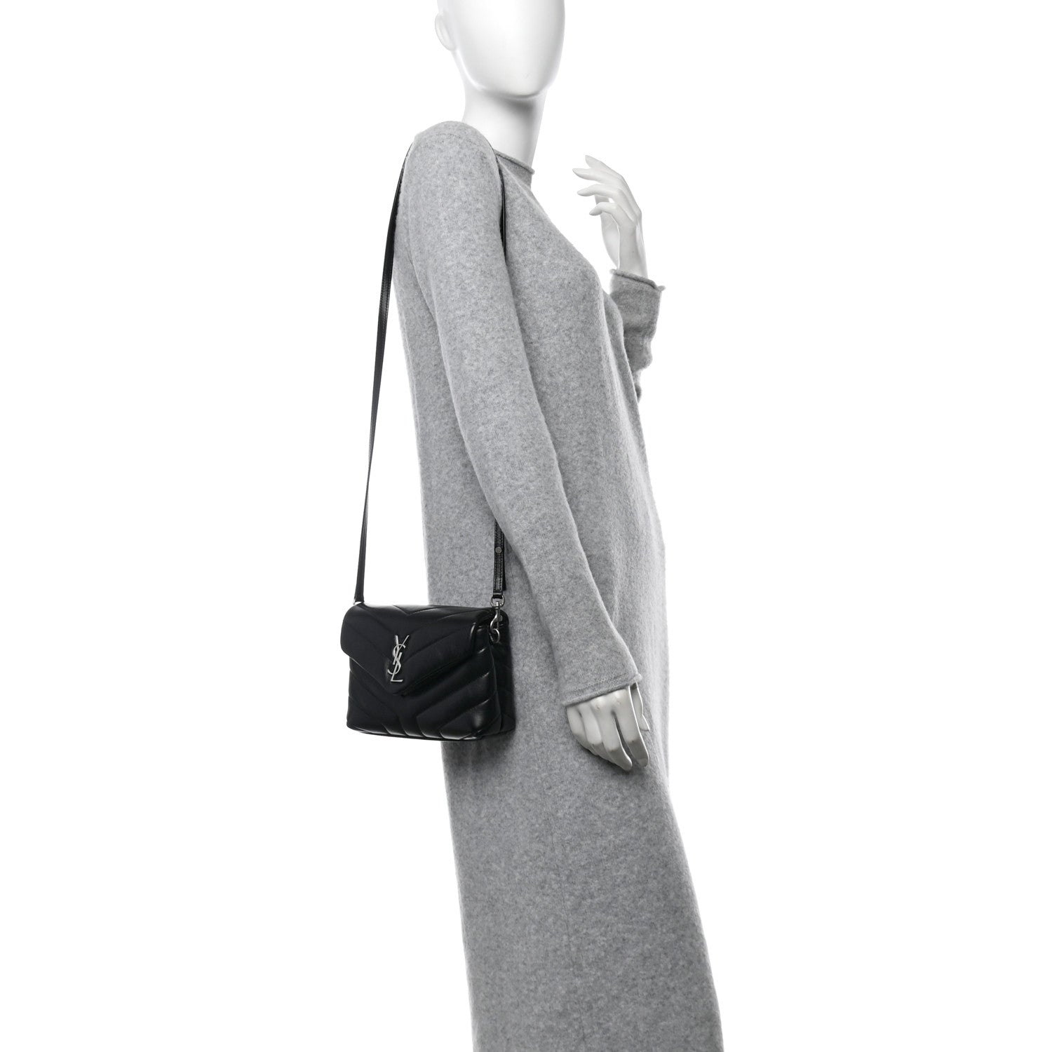 Calfskin Y Quilted Monogram Toy Loulou Crossbody Bag Black