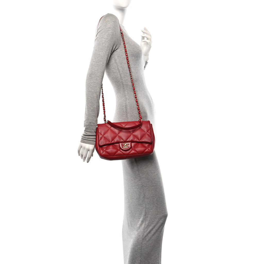Lambskin Quilted Small Easy Carry Flap Red
