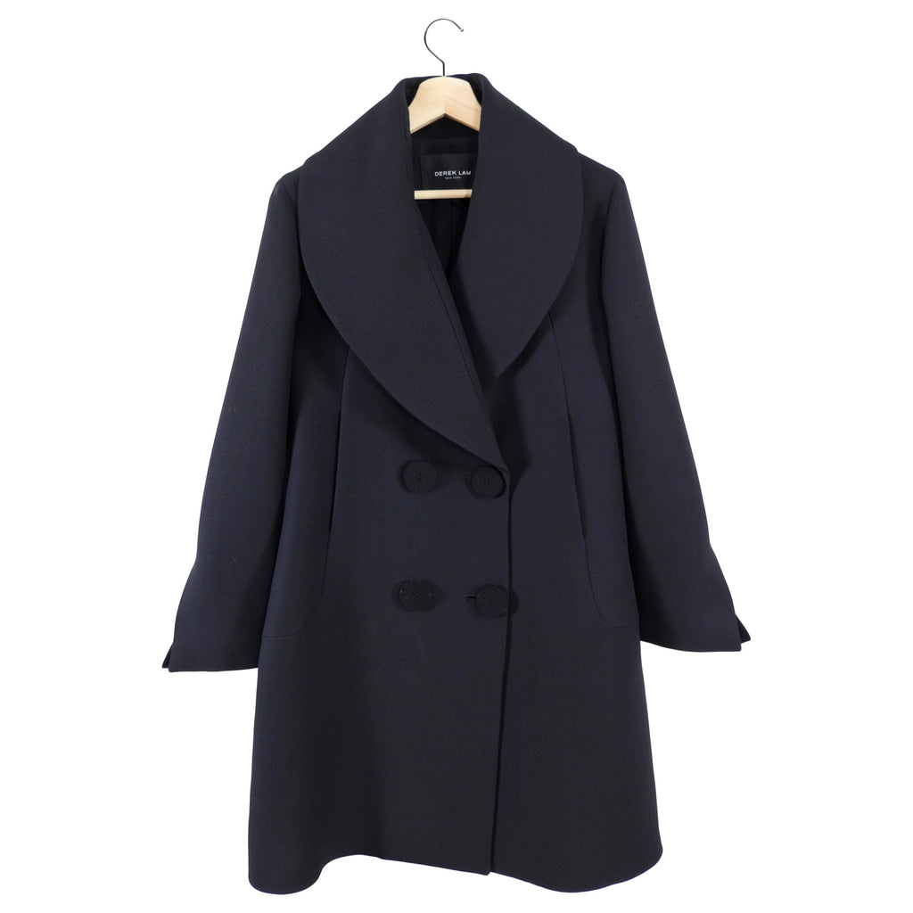 Derek Lam Black Wool Coat with Felt Buttons - IT42 / USA 6