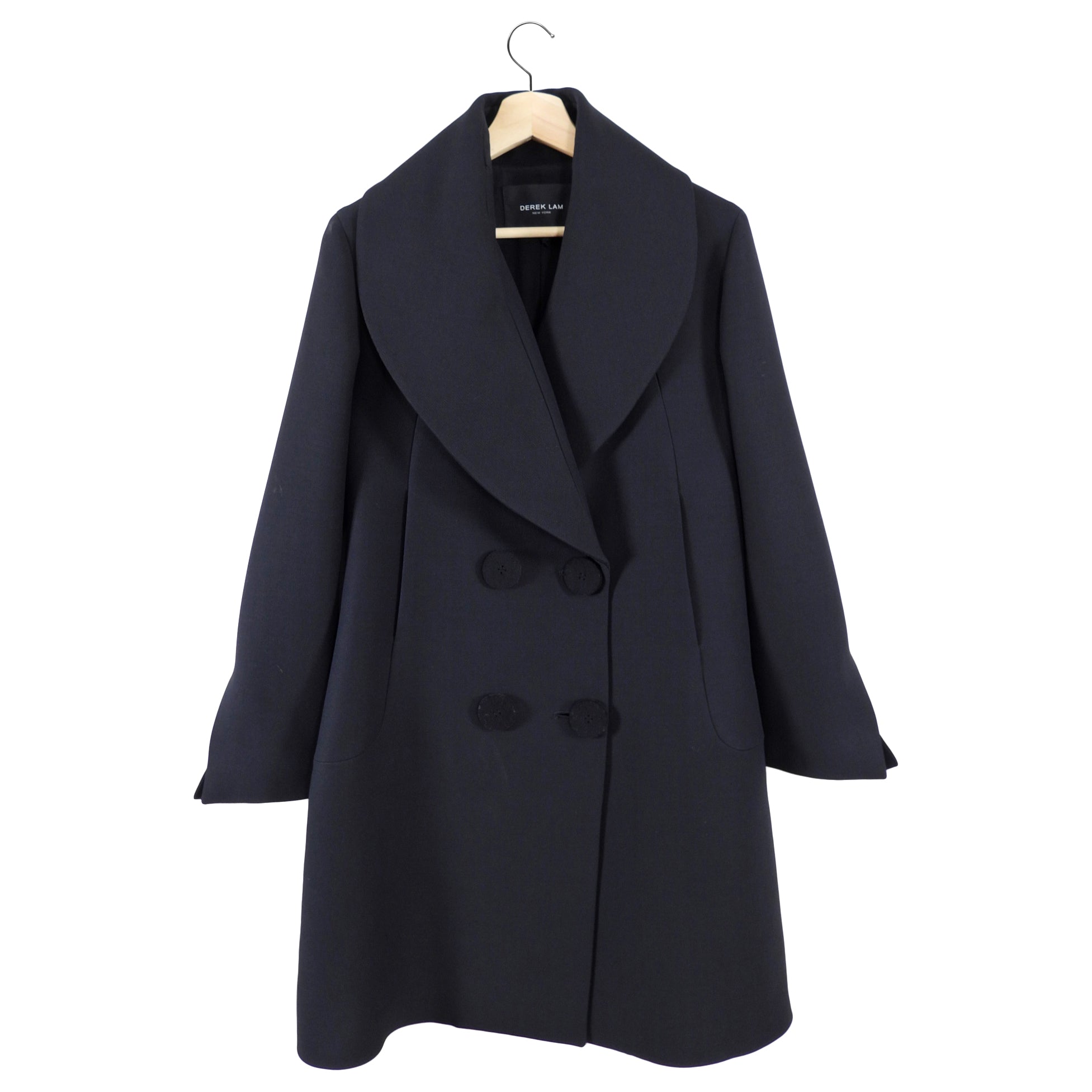 Derek Lam Black Wool Coat with Felt Buttons - IT42 / USA 6