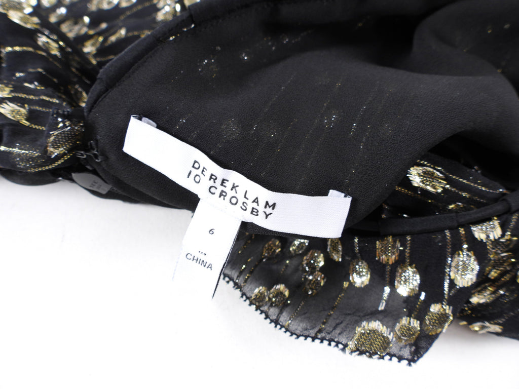 Derek Lam Black and Gold Metallic Dot Ruffle Boho Top - 6