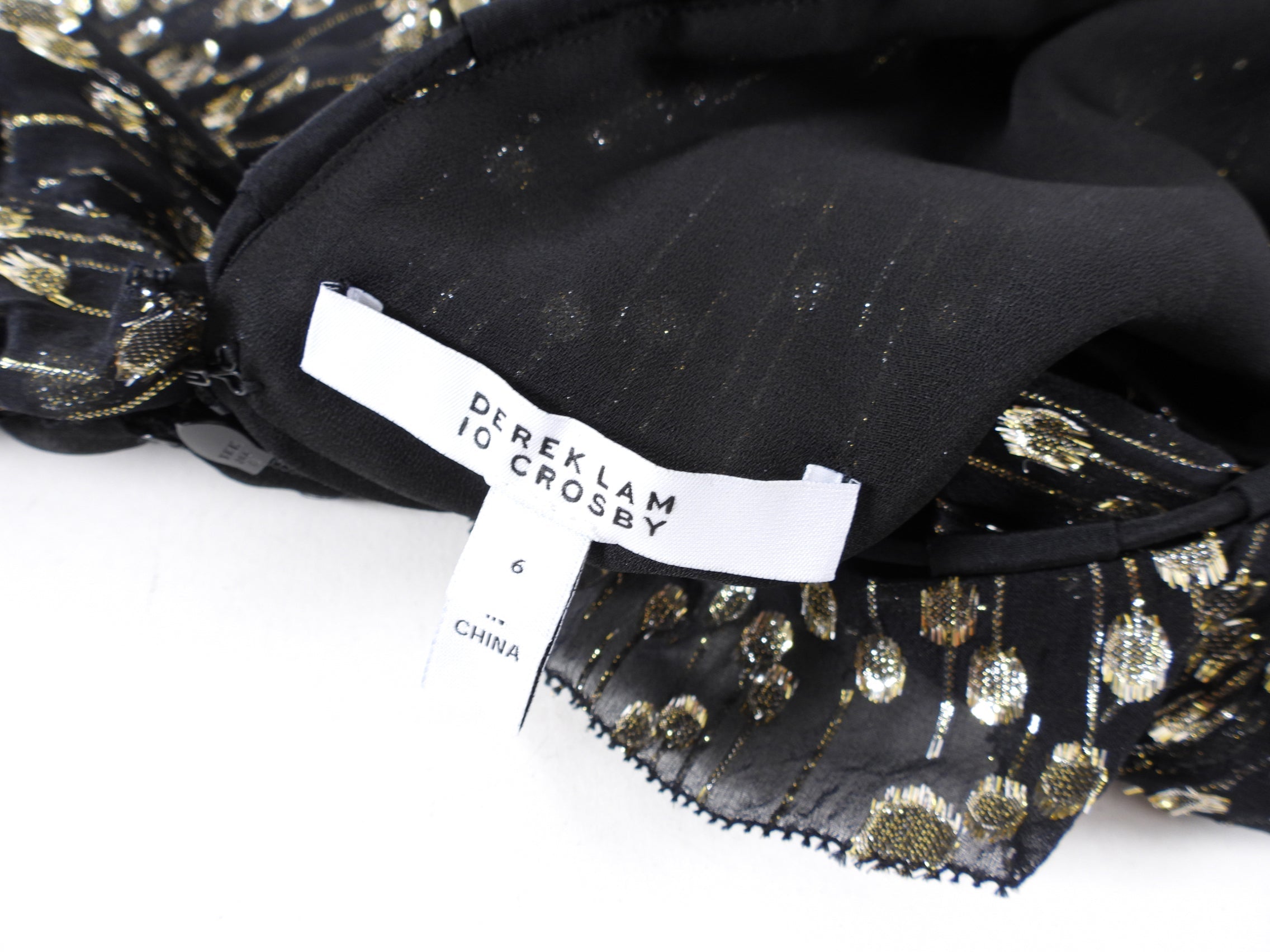 Derek Lam Black and Gold Metallic Dot Ruffle Boho Top - 6