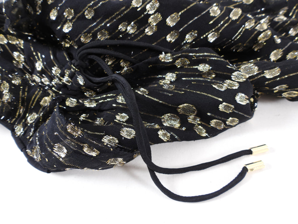 Derek Lam Black and Gold Metallic Dot Ruffle Boho Top - 6