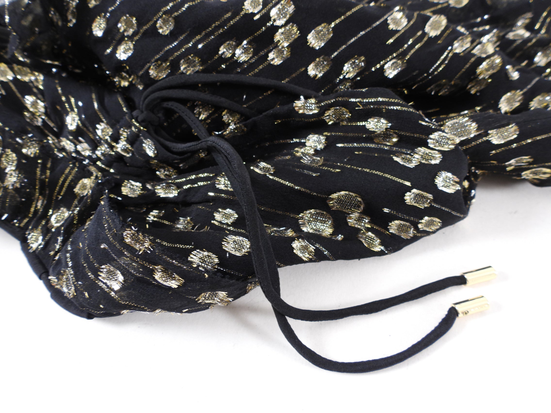 Derek Lam Black and Gold Metallic Dot Ruffle Boho Top - 6