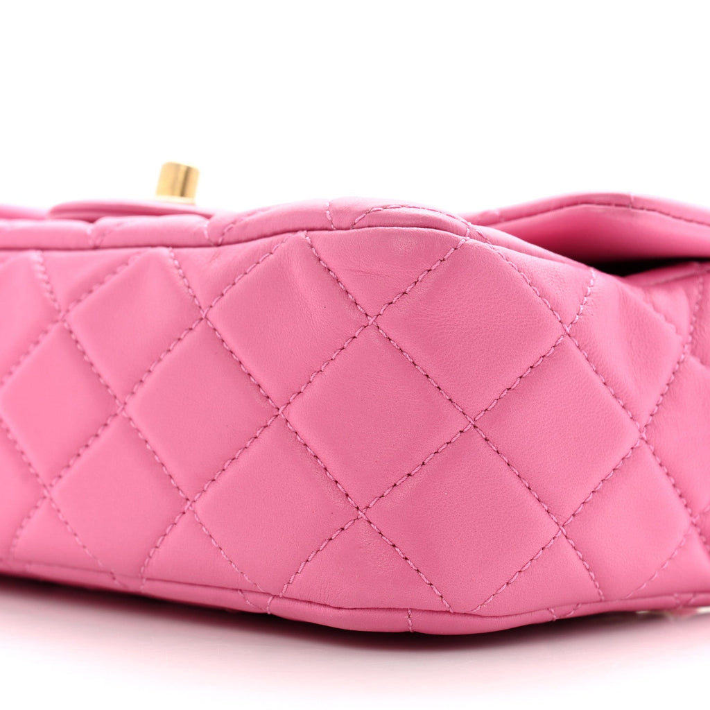 Lambskin Quilted Mini Rectangular Pearl Crush Flap Pink