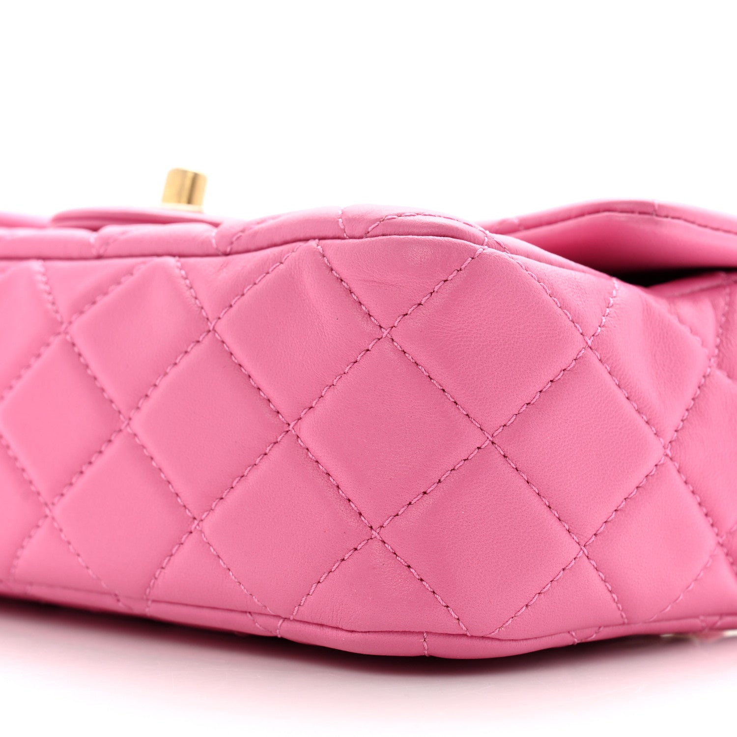Lambskin Quilted Mini Rectangular Pearl Crush Flap Pink
