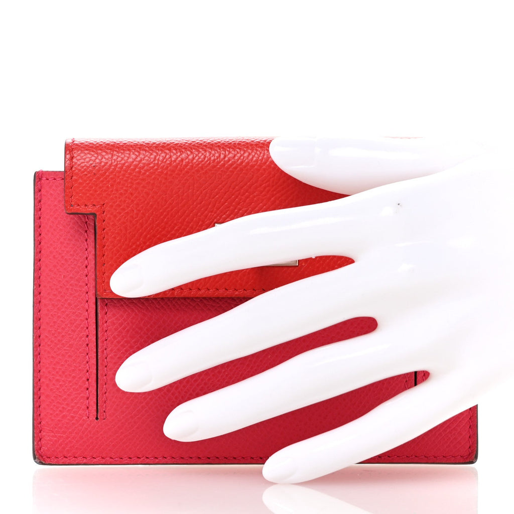 Epsom Tri-Color Kelly Pocket Compact Wallet Rouge Coeur Rose Extreme Bleu Zanzibar
