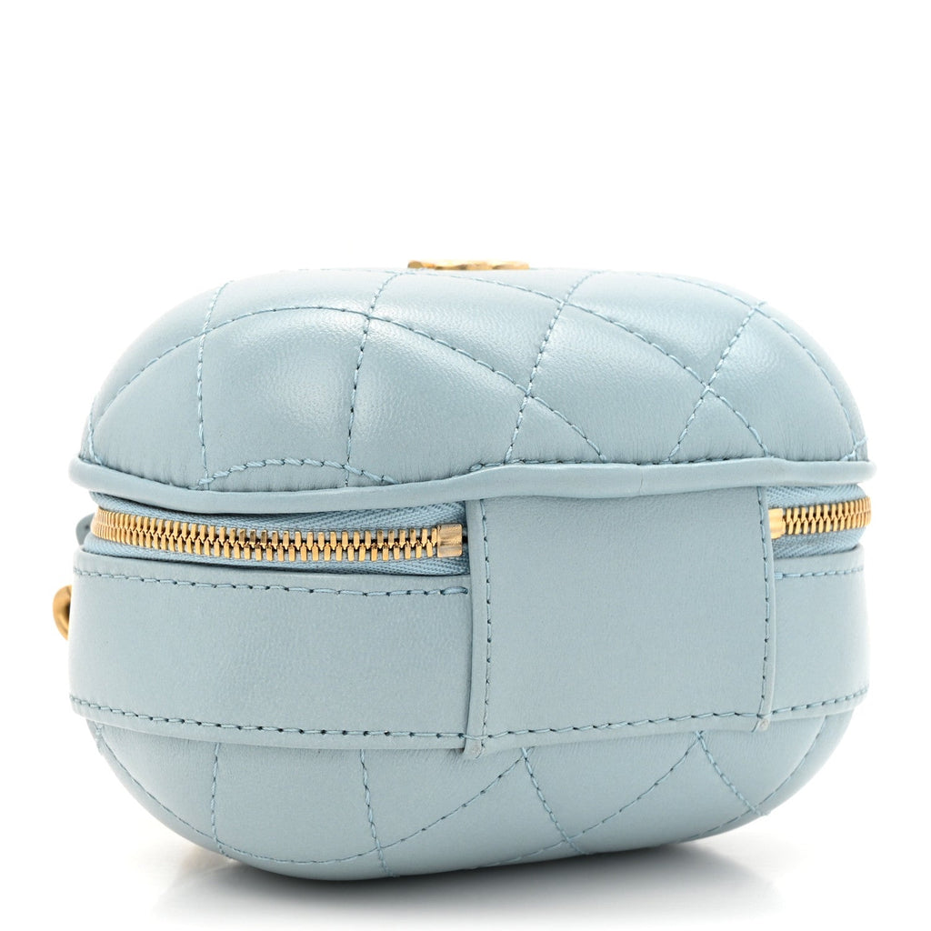 Lambskin Quilted Small CC Bubble Vanity Case With Chain Light Blue