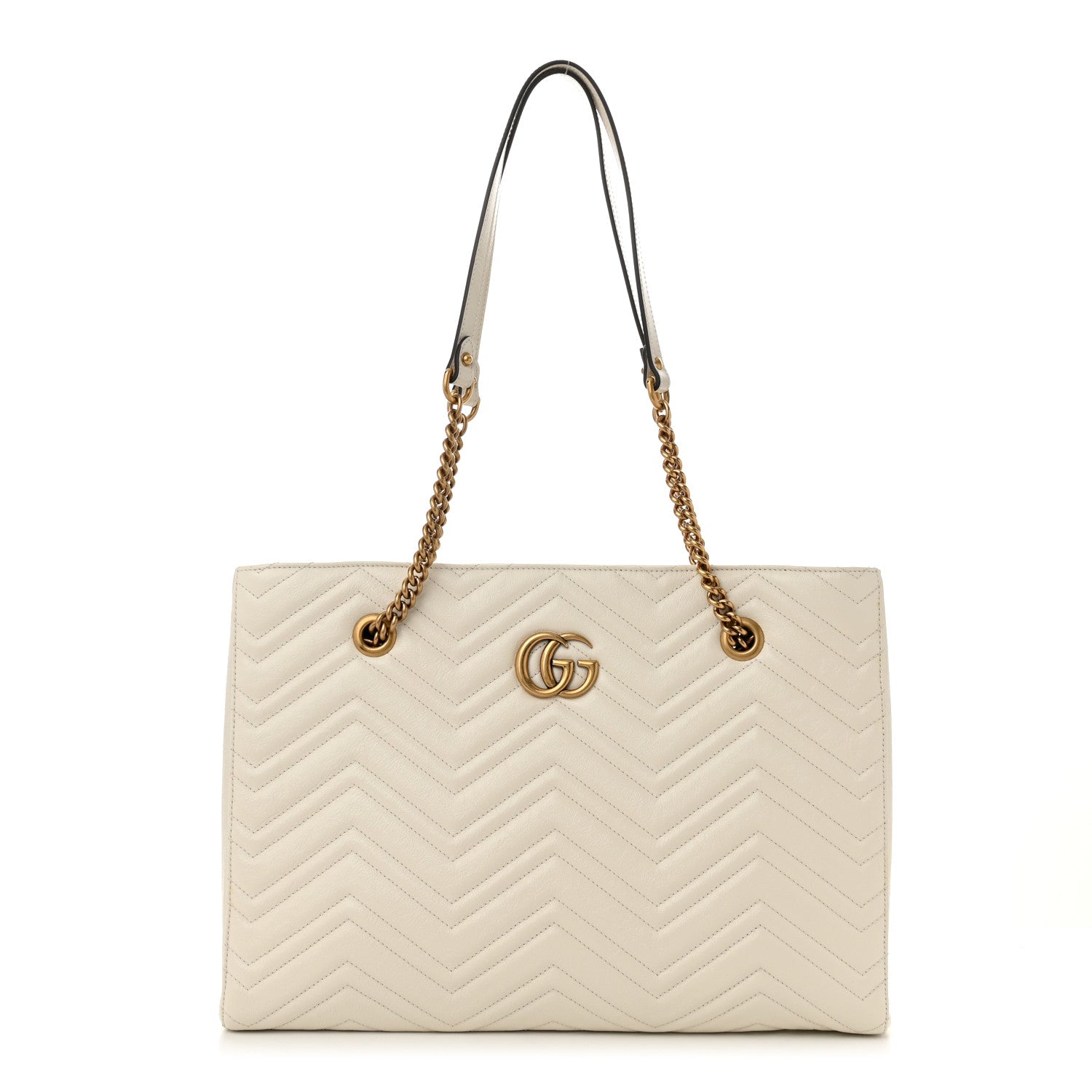 Vintage Calfskin Matelasse Medium GG Marmont Slim Tote White
